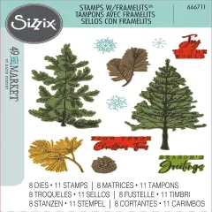 Sizzix A5 Clear Stamps With Framelits Die By 49 And Market-Pine Holidays