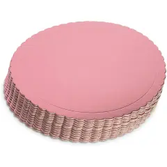Rose Gold Foil Cake Boards, Scalloped Dessert Base (10 Inches, 12 Pack) Pink