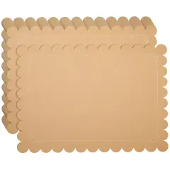 100 Pack Disposable Scalloped Kraft Paper Placemats for Dining Table, Wedding, Party (Brown, 10x14 In)