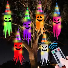 6 Pcs Lighted Hanging Witch Hat Ghosts