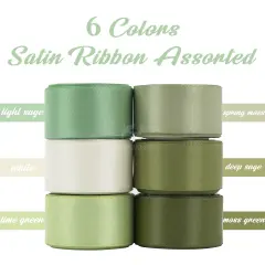 Sage Green Satin Ribbon 1 inch Sage Double-Faced Silk Satin Ribbon for Gift Wrapping Flower Bouquet Wedding Baby Shower Decor Crafts- 6 Colors X 5 Yards Each