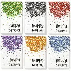 48 Pack Birthday Cards Bulk, 6 Assorted Confetti Designs with Envelopes, 4x6 Multicolor