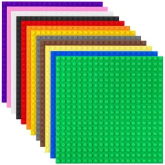 Large Classic Stackable Baseplates, Building Bricks For Towers, Shelves, and More, 100% Compatible with All Major Brands, Rainbow Colors, 12 Pack, 2 x 10.5 x 10.75 Inches Multicolor