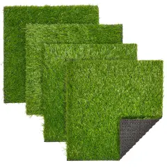 Juvale 4-Pack Non-Slip Artificial Grass Tiles for Indoor & Outdoor Use | 12x12 - 0.25 in Thick Mats | Easy to Clean & Durable, Soft Like Natural Lawn | Safe for Kids & Pets | Patio, Floor & Wall Decor Green