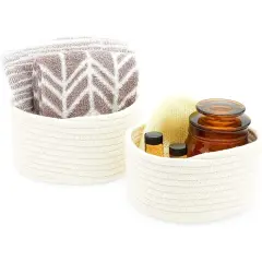 Farmlyn Creek Cotton Woven Baskets for Storage, White Organizers (2 Sizes, 2 Pack)