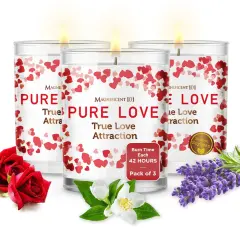 Magnificent 101 Set of 3 Long-Lasting Pure Love Smudge Candles | 3.5 Oz Each - 42 Hour Burn | Made of Soy Wax with Florals & Essential Oils for True Love Attraction & Manifestation Multicolor