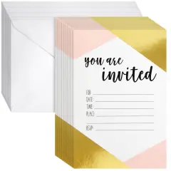 Best Paper Greetings 36 Pack Pink and Gold Party Invitations for Girls with Envelopes for Birthday, Baby & Bridal Shower, Fill in Style (4x6 in)