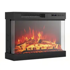 Black 24 Inches 3-Sided Glass Electric Fireplace Heater with Remote Control