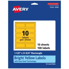 Avery Bright Yellow Paper Labels, 1.5" x 3.75" Rectangle