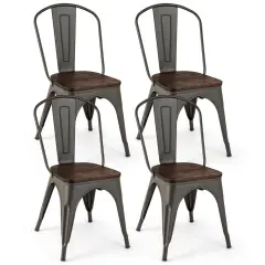 Metal Style Dining Chairs Set of 4, Stackable Kitchen Chairs with Wood Seat Gun
