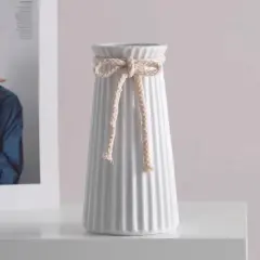 White Ceramic Flower Vase, 8'' Modern Minimalist Decorative Vases for Bouquet, Boho Vases for Pampas Grass Home Office Farmhouse Decor Bedroom Living Room Wedding Table Decorations