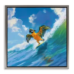 Stupell Industries Parrot Surfing Sea Waves Framed Floater Canvas Wall Art Design by Jim Baldwin