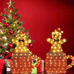 Holiday Gingerbread Decoration Set of Two Mantel or Entryway Display 40" & 42" Tall