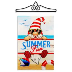 G128 Combo Pack Garden Flag Hanger 14IN & Garden Flag Summer Fun Gnome Printed 12x18IN Double Sided