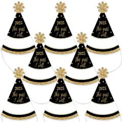 Big Dot of Happiness New Year's Eve - Gold - Mini Cone 2025 New Years Eve Resolution Party Hats - Small Little Party Hats - Set of 8