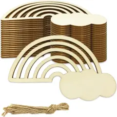 30 Pieces Rainbow Wood DIY Crafts Unfinished Wooden Cutouts Wood Discs Slices for Kid's DIY Projects Spring Summer Christmas Party Decorations (3.9 x 2.4 x 0.1 in)