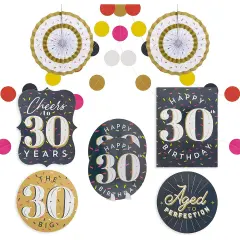 30th Birthday D&eacute;cor, Includes Table Centerpieces, Wall Sign, Ceiling Decorations and Confetti String (12 Pieces) Multicolor