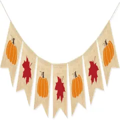 Burlap Pumpkin Maple Leaves Banner (Red, Orange)