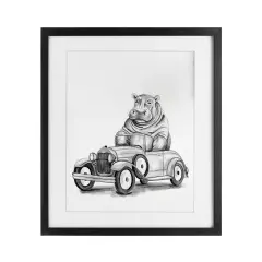 Stupell Industries Hippo in Vintage Vehicle Framed Print Under Glass, design by Rachel Nieman