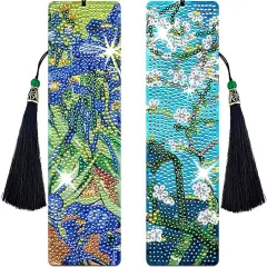 2 PCS Diamond Painting Bookmark Kit Iris & Apricot Blossom,