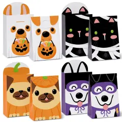 Big Dot of Happiness Halloween Pets - Assorted Cats and Dogs Gift Favor Classroom Treat Bags - Birthday Party Goodie Boxes - Set of 12