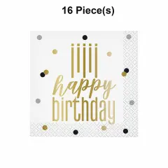 Metallic Happy Birthday Beverage Napkins 16 Ct.