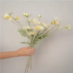 Artificial Poppy Silk Flowers Faux Poppy Flower Stems for Wedding Party Table Centerpiece Arrangement White