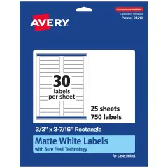 Avery Matte White Rectangle Labels, 2/3" x 3-7/16"