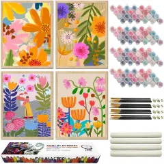 4 Pack Colorful Flowers Paint by Numbers Kit - 24x30 Inches
