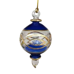 Etched Sphere Glass With Gold Accents - Cobalt