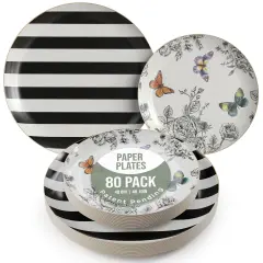 Earthtrends Heavy Duty Paper Plates for parties &ndash; Includes 8-Inch Paper Dessert Plates and 10-Inch Paper Dinner Plates &ndash; Disposable Floral Paper Plates for Parties, Weddings, Events, BBQs, Birthdays, Catering, Holidays &ndash; Elegant Tableware Set Monarch 80