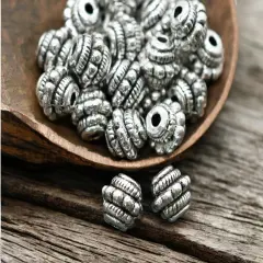 *100* 7mm Antique Silver Bali Style Barrel Spacer Beads