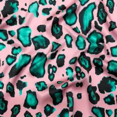 1 Yard Pink Turquoise Abstract Digitally Printed Silk Charmeuse Fabric 55 inch Width