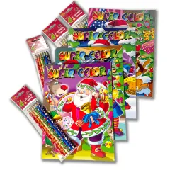 Three Little Twigs: Christmas Coloring Books 8pc Bundle - 4 Assorted Themed Coloring Books, 4 Packs Of 6ct Colored Pencils, Art Supplies, Kids Ages 3+