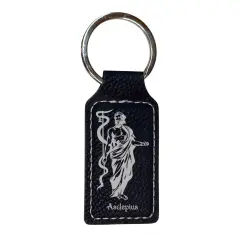 Keychain - Rectangle - Asclepius - Leather Black/Silver