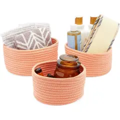 Farmlyn Creek Cotton Woven Baskets for Storage, Peach Organizers (3 Sizes, 3 Pack) Orange