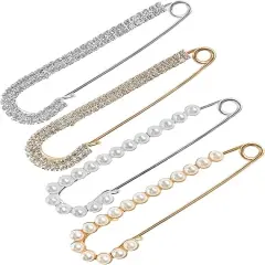 Women Pins Brooch Sweater Clips Shawl Clips Pearl Brooches Faux Crystal Safety Pins Dress Shirt Clips for Women 4 Pieces