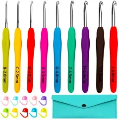Ergonomic Crochet Hooks Set, 9 Sizes Crochet Hooks with Case 2.0mm~6.0mm