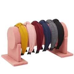 Headband Holder Organizer for Girls and Women, Pink Velvet Display Stand and Storage for Hair Tie Accessories, Bracelets 12.2 x 6.5 x 6.7"