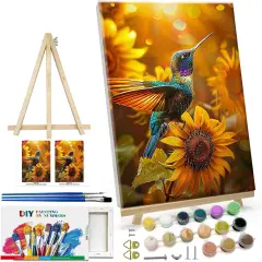 Hummingbird Paint by Numbers Kit for Adults with Frame Landscape Paint by Number with Easel DIY Flower Adult Paint by Number Kits Sunflower Paint by Numbers Kit for Home Wall Decor