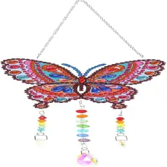 5D Diamond Painting Animal Wind Chimes, Butterfly Diamond Paint by Number Kits Hanging Pendant with Chain for Home Wall Window Decor, Adults DIY Art Craft