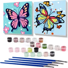 2 Framed Butterfly Paint by Numbers Kit for Kids - Kids Paint by Number Kits Age 5-8-12, Easy Acrylic Oil Paint by Number for Kids 8x8inch