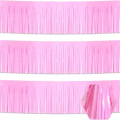 3 Pack 10 Long Macaron Pink Metallic Foil Fringe Garland Wall Hanging Tassle Banner, Mother's Day, Easter, Parade Floats, Birthday, Theme Party, Wedding Party Decorations