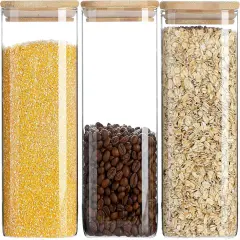 Glass Food Storage Containers with Lids, 50 Oz High Borosilicate Glass Jars for Coffee Bean, Candy, Cookie, Flour, Square
