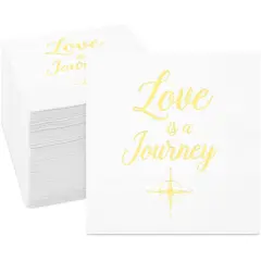 Wedding Cocktail Napkins, Love is a Journey, Gold Foil (5 x 5 In, 100 Pack)