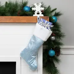 Northlight 20.5-Inch Blue and White Sheer Organza Christmas Stocking with Faux Fur Cuff