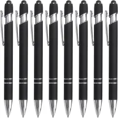 8 Pack Black Ballpoint Pen 2-in-1 Stylus - Retractable Metal Pen With Stylus Tip for Touch Screens, 1.0 mm Black Ink