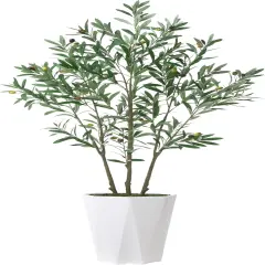 Artificial Olive Tree 5FT Fake Plant with White Diamond Planter Faux Olive Tall Fake Floor Plant in Pot Artificial Silk Trees for Home Office Living Room Decor Indoor
