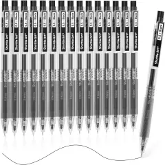 Black Gel Pens, Ink Glide Series 15 Pack Retractable 0.5mm Fine Point Rollerball Gel Ink Pens Quick Drying Waterproof Smooth Writing with Comfortable Grip for Office School and home