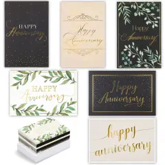 Pipilo Press 48 Pack Happy Anniversary Cards Bulk with Envelopes for Weddings, Work, Businesses, Gold Foil Designs (4x6 In)